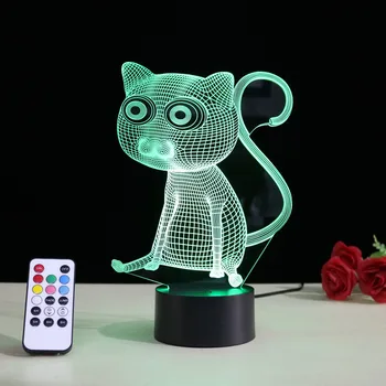 Enormes olhos de Gato 3D Noite Leve Toque de Controle Remoto de Sete cores da Atmosfera Dom Crianças Lâmpada da Noite