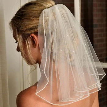 Tule macio Véu de Noiva pente de cristal acessórios do casamento véu de noiva curto