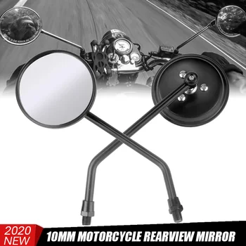 Universal motocicleta espelhos chrome preto redondo, haste longa de Moto Moto Espelhos retrovisores 10mm retroviseur moto guidon