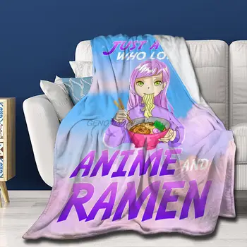 Yaoola Apenas Uma Menina Que Gosta de Anime e de Ramen Flanela Cobertor Leve Cobertor Macio, Aconchegante Jogar Cobertor Ajuste Sofá Sofá Adequado