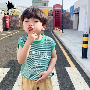 Roupas infantis de Malha de Crianças Colete de 2020 Verão Nova-coreano Casual Menino Bebê Listrada de Mangas Pequenas Colete