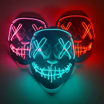 Halloween maquiagem neon máscara luminoso do DIODO emissor de maquiagem de máscara de maquiagem festa de luz brilhando no escuro engraçado máscara de fornecimentos de terceiros neon party