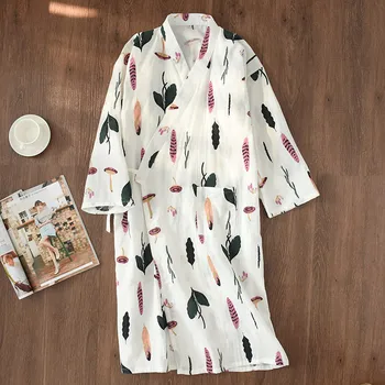 Japonês-estilo quimono pijama de verão, novo 100% algodão, gaze pijama camisola de senhoras SPA yukata homewear longo de pijamas para mulheres