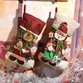 Bonito Meia Do Natal Árvore De Natal Decoração De Doces Saco De Presente Do Boneco De Neve, Papai Noel Elk Urso Imprimir Casa Navidad Meias De Presente De Natal