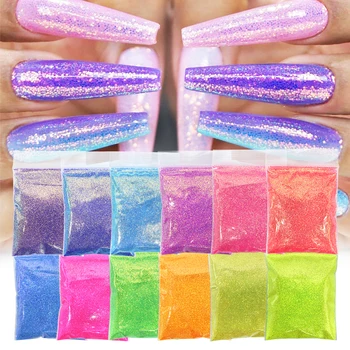 Moda Holográfico de Néon Unhas Pó de Glitter Decorativo em gel polonês brilhante unhas pó de esmalte bling Deslumbrante acessórios