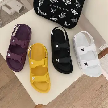 Plataforma Sandálias Das Mulheres Sapatos De Verão Apartamentos Formulário De 2021 Novo Sólido Candy Color Feminino Casual Sandálias De Pvc Calçado De Férias De Verão De Sapatos