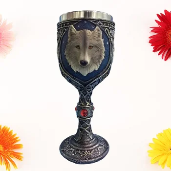 Personalidade dupla camada cálice cabeça de lobo cálice de aço inoxidável copo de vinho em casa mesa de jantar, copa cozinha, casa e decoração