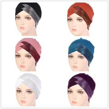 Macio, Elástico Sob o Lenço com a Tampa do Tubo Soild Interna da Cor Hijab Bonnet Muçulmano Sob Hijab Turbante Hat 6 Pcs/pack