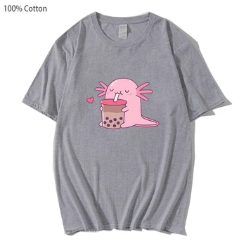 Gordinha Axolotl Goza de Chá da Bolha de T-Shirts para Mulheres Kawaii Gráfico Moletom Homens de Roupa Y2k Sudaderas Hoodies Unisex do Pulôver