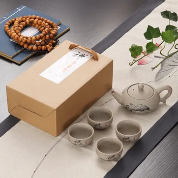 5pcs/Set Chinesa de Cerâmica Bule Chaleira Xícara de Chá para Puer Chá Chinês Pote Portátil Kung Fu Conjunto de Chá em Copos de Chá Copo & Saucer Conjuntos
