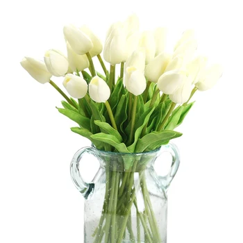 Flores artificiais,Falsas Buquê de Flores 20Pcs Tulip Toque Real de Noiva, Buquê de Casamento Para a Casa, Decoração Floral(NENHUM Vaso)