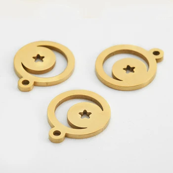 5pcs/set de Aço Inoxidável Redonda Oca Star Encantos Para DIY Fazer a Jóia de Moda da Cor do Ouro Geométricas Pingentes Acessórios
