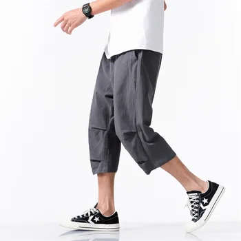 Homens de alta qualidade casual calças 2022 verão nova moda de estilo Chinês, solto, roupa de cama de algodão cropped pants Plus Tamanho M-8XL