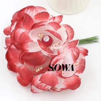 Eco-amigável 3.5-5cm Cabeça Vermelha Amoreira Buquê Artificial Tecido Pérola Strass Flor Para a Decoração do Casamento 50pcs/monte
