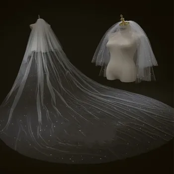 Novo flash diamante pérola mantilha longa de super curto em alta definição vestido de noiva acessórios simples retro floresta noiva