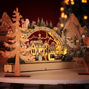 Led De Iluminação Da Árvore De Natal Da Vila Ornamento Casa De Madeira Feliz Natal E Ano Novo Decoração Presente