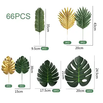 66Pcs 5 Tipos Tropical Folhas com Talos Artificial Folhas de Palmeira para o Arranjo Floral