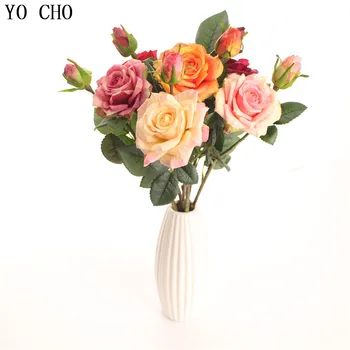 YO CHO Vintage fontes do Partido de Flores de Seda Para a Decoração Home Centerpieces Casamento Falso Flores Verdadeiro Toque de Flor de Noiva, Flor
