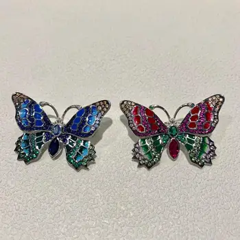 bonito romântico inseto de prata 925 com zircão cúbico broche de borboleta multi cor belas mulheres de jóias esmalte 35*25MM