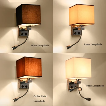 Moderno candeeiro de parede com interruptor de parede, cama de lâmpadas 1 ou 2 pcs 1w diodo emissor de luz de leitura mangueira de balancim de braço de Leitura, iluminação do abajur de tecido