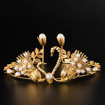 Swan coroa ornamento de aniversário, decoração a ouro pérola tiara
