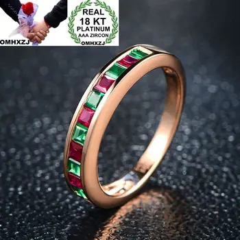OMHXZJ Atacado Europeia Moda Mulher, Homem de Festa de Presente de Casamento Verde, Vermelho AAA Zircão 18KT Rose Gold Ring RR575
