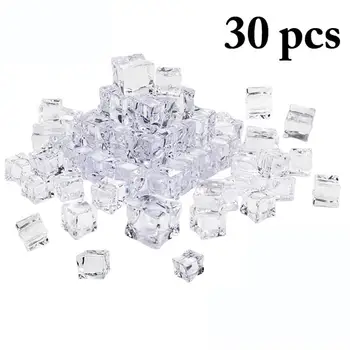 30Pcs 20mm Cubo de Forma Quadrada, Vidro Brilho Cubos de Gelo Falso Artificiais de Acrílico Cubos de Gelo cristalino Fotografia Adereços de Cozinha
