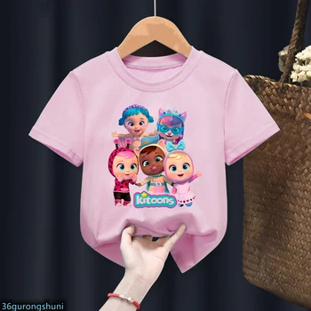 2022 Quente Kawaii Meninas T-Shirts Engraçadas Crybabiesmagictear Cartoon Impressão Roupas De Meninas De Verão Cor-De-Rosa De Manga Curta Tshirt De Crianças Tops