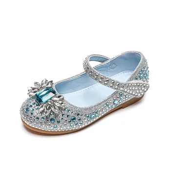Meninas Strass Princesa Sapatos Primavera e Outono 2022 Crianças Novas Elsa de Paetês de Couro Sapatos de Menina Grande, Mole, Sapatos de Sola