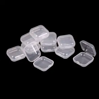 10Pcs Pequena Transparente da Caixa de Armazenamento de Plástico Quadrado Jóias estojo de Brincos de Argolas, Miçangas Recipiente de Armazenamento Mini Caixas de