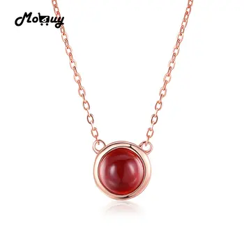 MoBuy MBNI026 Estilo Simples Vermelho pedra preciosa Natural Garnet Colar & Pingente de Prata 925 Banhado a Ouro Jóias Para Mulheres