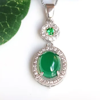 Natural Verde Jade com Zircão Pingente de Colar para Mulheres Finas Jóias Pura 999 Cor da Cadeia de Colares de Casamento Aniversário
