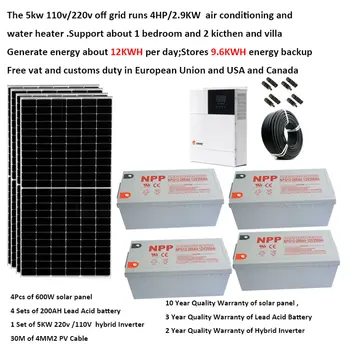 Painel Solar Kit Completo 5000W 220V 110V Painel Solar 600W Pura da Onda de Seno Híbrido Inversor de Fora da Grade, 3000W Sistema de Home Farm Carro