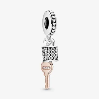 Alta qualidade original 925 prata esterlina cadeado com chave de swing, charme feminino presente da jóia, se encaixam pulseira pandora