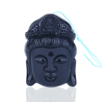 Buda esculpida cabeça,Obsidiana pedra preciosa pingente cordão,Semiprecioous jóia do buda,pendente de 37x26x13mm,de 20,5 g