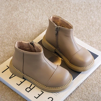 Meninas Botas Curtas Moda Vintage Estilo de Coreia Crianças Sapatos de Inverno PU Couro Salto Baixo Ankle Boots Crianças de Moda de Sapatos para Menina