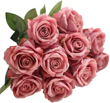 10pcs Artificial, Falso Rosas Flanela de Flor, Buquê de Noiva Festa de Casamento Decoração