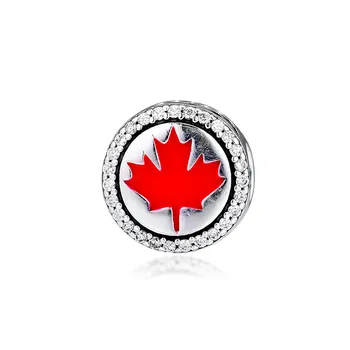 Canadá Sinal Vermelho do Esmalte Maple Leaf Contas para as Mulheres Pulseiras DIY Prata 925 Jóias Claro CZ Esferas de Cristal para Fazer Jóias