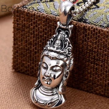 100% 925 Silver Kuanyin Buda Pingente Vintage Sterling Avalokitesvara Bodhisattva Pingente Budista Guanyin Boa Sorte Pingente