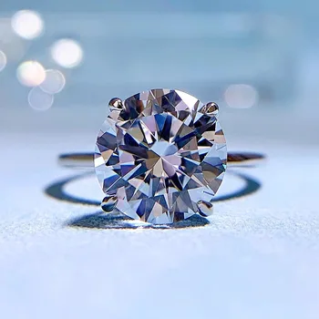 Moda de quatro garra anel de 10mm rodada S925 de prata anel de diamantes para o cabelo feminino