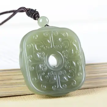 100% 7A natural hetian verde jade pingente de dois laterais handcarved dragão de jade colar marca homens mulheres jóias de jade