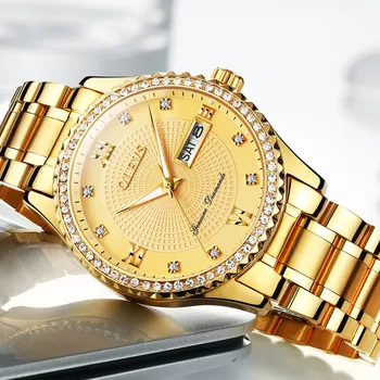 OLEVS de Luxo da cor do ouro assuntos de Negócios de Quartzo relógios masculino