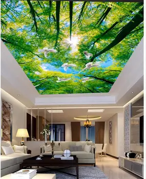 Floresta verde, sala de estar, quarto de teto Personalizado foto de papel de parede 3D estereoscópico tectos
