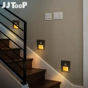 LED, Lâmpada de Parede do Sensor de Movimento Embutido Footlight 1,5 W PIR Indução Candeeiro de Parede de Luz da C.A. 220V 110V Escadas do Armário Decorativo