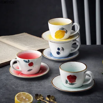 AGMSYEU moderno, minimalista e criativo de limão cerâmica xícara de café e pires conjunto tarde xícara de chá de casa restaurante copo de água