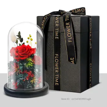 Imortal Flor de Vidro Tampa de Caixa de Presente de 520 Presente do Dia dos Namorados Criativa de Presente de Aniversário Imortal Flor Rosa Enfeite