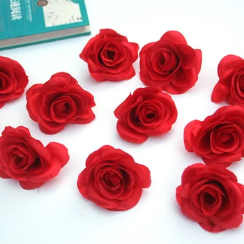 50 Pcs/Simulação de monte Rosa Flor na Cabeça de Flores de Seda DIY Coroa de Acessórios de Casamento de Decoração de Parede de Fundo Falso Flores Rosas