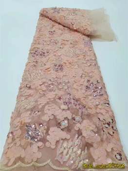 OEMG Africana Tecido de Renda 2022 cor-de-Rosa de Alta Qualidade Laço de Lantejoulas francês Net Laço de Tule de Malha Tecidos de Puro Laço do Casamento Tecidos RF0042
