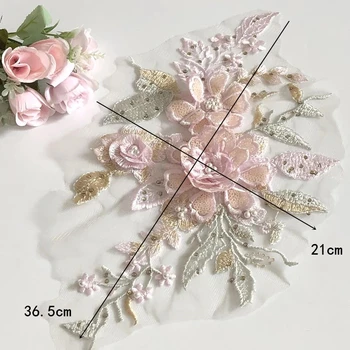 3D Flor Bordado de Lantejoulas de Costura Remendo Em Roupa,Frisado Apliques de Strass de Cristal Manchas cor-De-Rosa Para Vestidos de Casamento