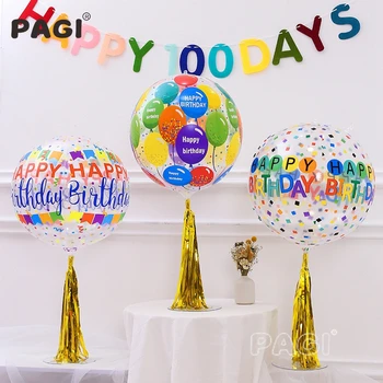 22inch BOBO Confete Balões de Látex com Streamer Coluna Feliz Birthdy Festa Decoração de Balões de Hélio Glitter Transparente Bola